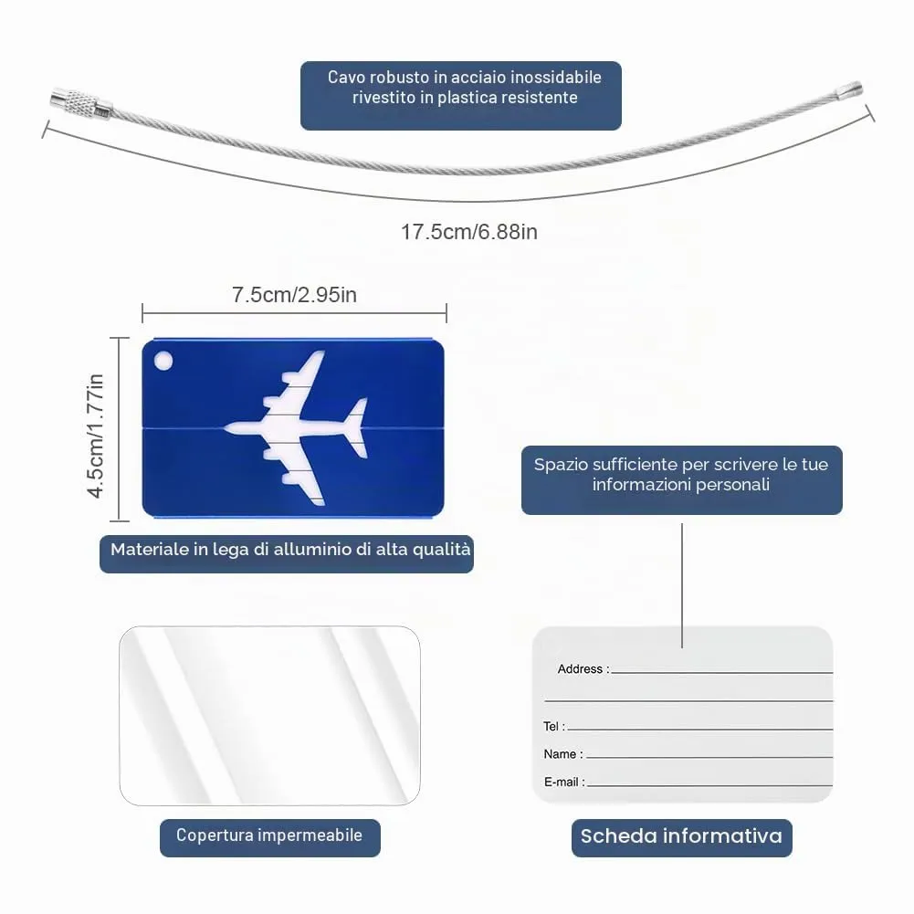Vicloon Viaggio Bagagli Tag, 4 Pezzi Etichette per Bagagli in Alluminio con Anelli in Acciaio, Etichetta per Valigie Impermeabile per Identificare Bagagli, per Aereo Bagaglio, Borse Sportive, Zaini - immagine 3
