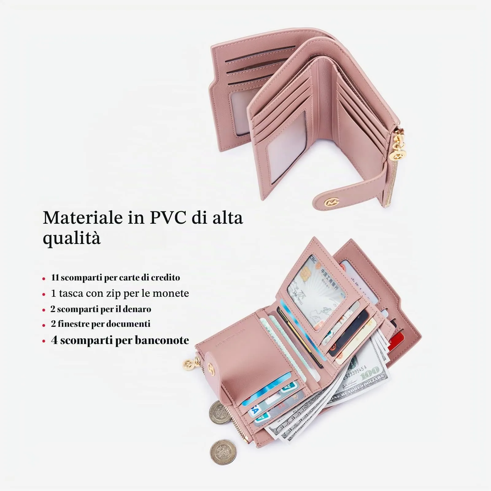 GOLF SUPAGS Portafogli per Donna Porta Carte di Credito in Pelle PVC Organizzatore Multi-Carta di Grande Capacità Portamonete Piccolo con Tasca con Cerniera Bifold - immagine 3