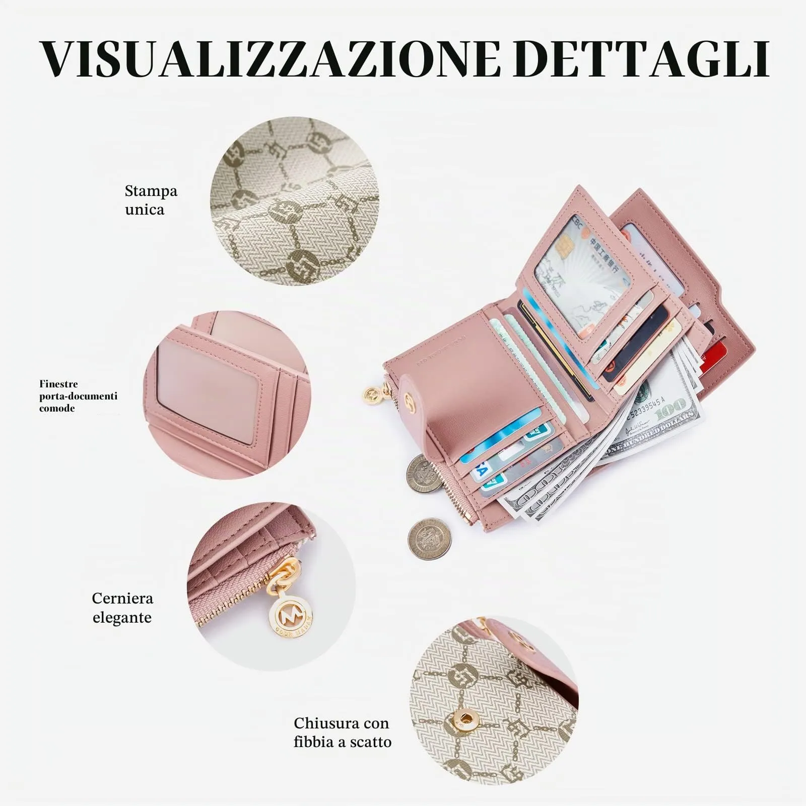 GOLF SUPAGS Portafogli per Donna Porta Carte di Credito in Pelle PVC Organizzatore Multi-Carta di Grande Capacità Portamonete Piccolo con Tasca con Cerniera Bifold - immagine 4