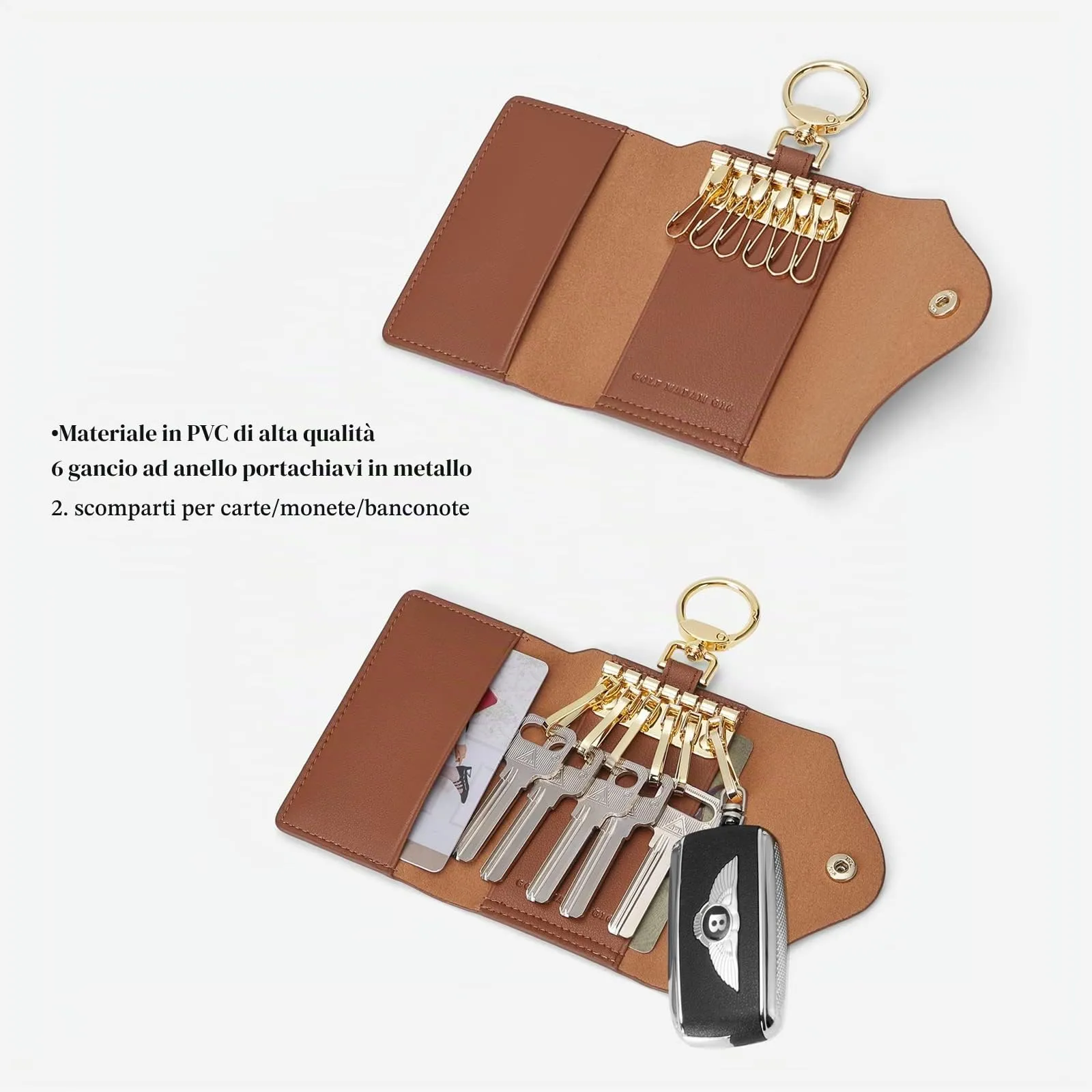 GOLF SUPAGS Portachiavi Porta Carte da Donna in Pelle PVC Portafoglio Con 6 Ganci, Chiusura a Scatto, per Chiavi, Organizer per Denaro - immagine 2