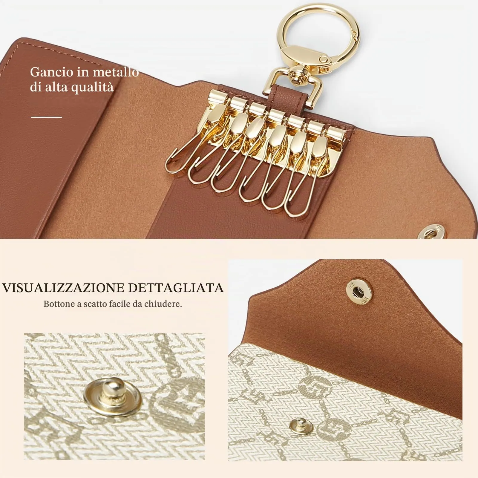GOLF SUPAGS Portachiavi Porta Carte da Donna in Pelle PVC Portafoglio Con 6 Ganci, Chiusura a Scatto, per Chiavi, Organizer per Denaro - immagine 3