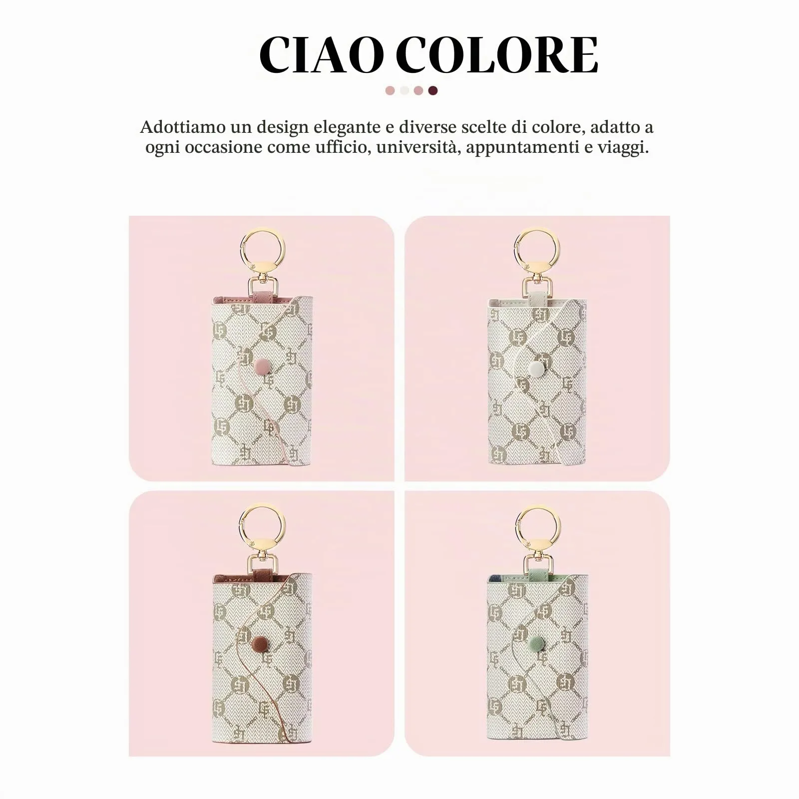 GOLF SUPAGS Portachiavi Porta Carte da Donna in Pelle PVC Portafoglio Con 6 Ganci, Chiusura a Scatto, per Chiavi, Organizer per Denaro - immagine 5