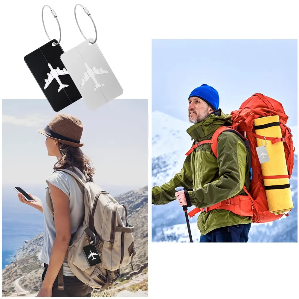 Vicloon Viaggio Bagagli Tag, 2PCS Etichette per Bagagli in Alluminio con Anelli in Acciaio, Etichetta per Valigie per Identificare Bagagli, Luggage Tags per Aereo Bagaglio e Valigie, Nero e Argento - immagine 5