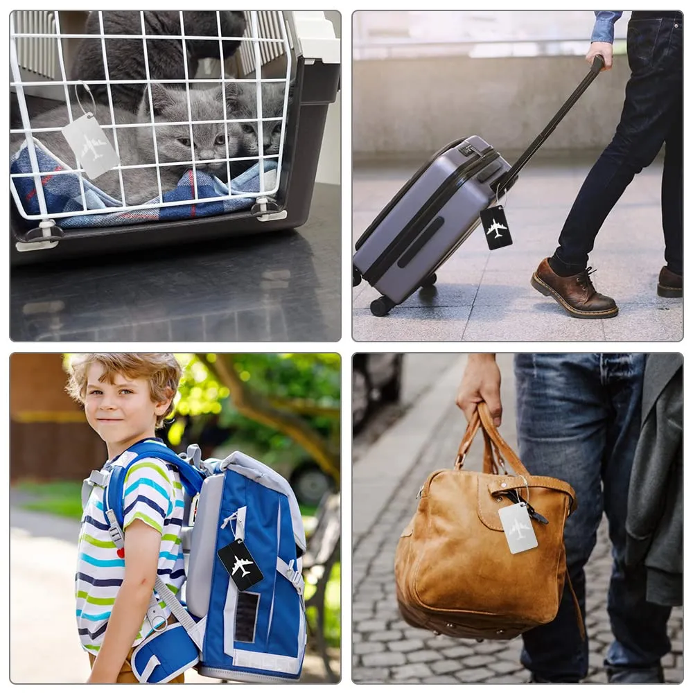 Vicloon Viaggio Bagagli Tag, 2PCS Etichette per Bagagli in Alluminio con Anelli in Acciaio, Etichetta per Valigie per Identificare Bagagli, Luggage Tags per Aereo Bagaglio e Valigie, Nero e Argento - immagine 6
