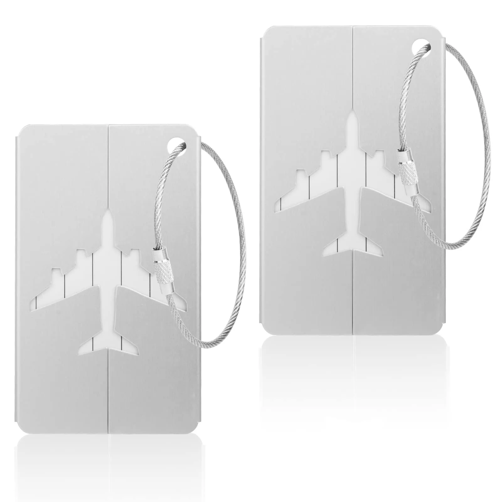 Vicloon Viaggio Bagagli Tag, 2PCS Etichette per Bagagli in Alluminio con Anelli in Acciaio, Etichetta per Valigie per Identificare Bagagli, Luggage Tags per Aereo Bagaglio, Valigie e Zaini, D'argento - immagine 1