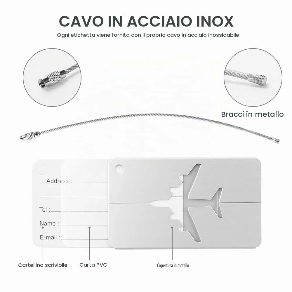 Vicloon Viaggio Bagagli Tag, 2PCS Etichette per Bagagli in Alluminio con Anelli in Acciaio, Etichetta per Valigie per Identificare Bagagli, Luggage Tags per Aereo Bagaglio, Valigie e Zaini, D'argento - immagine 3