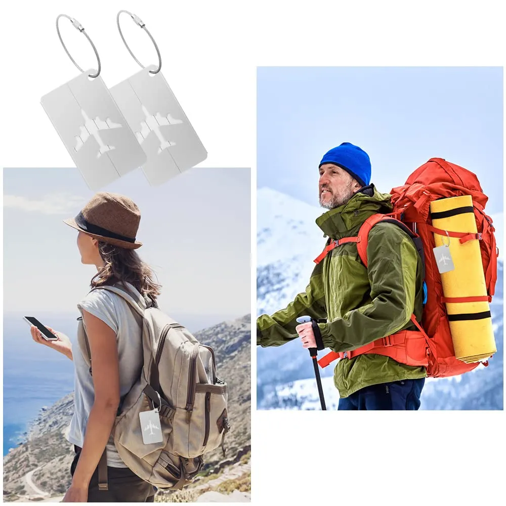 Vicloon Viaggio Bagagli Tag, 2PCS Etichette per Bagagli in Alluminio con Anelli in Acciaio, Etichetta per Valigie per Identificare Bagagli, Luggage Tags per Aereo Bagaglio, Valigie e Zaini, D'argento - immagine 5