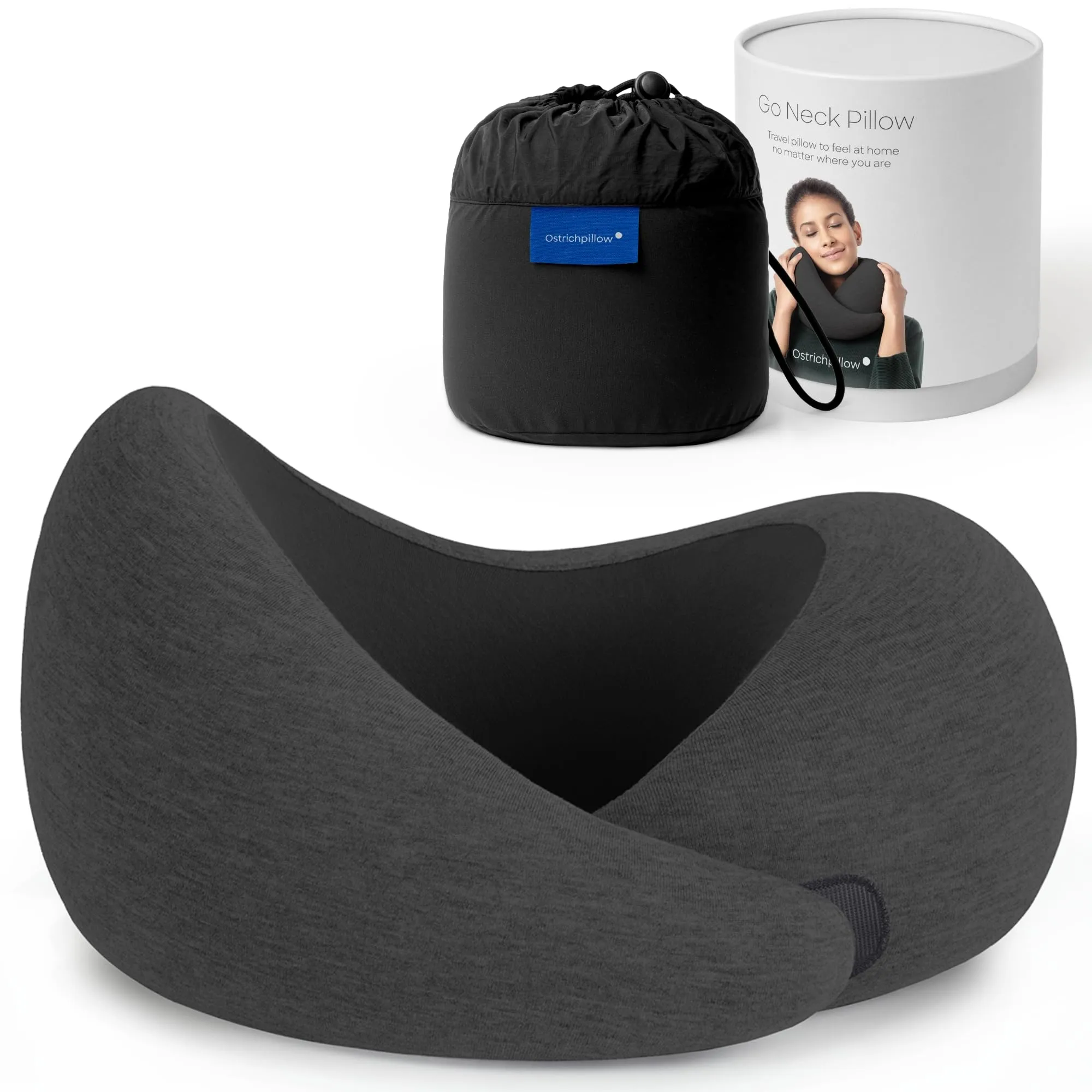 Ostrichpillow Go Neck Pillow - Cuscino da Viaggio in Memory Foam, Design Ergonomico a 360º, Lati Asimmetrici, Borsa da Viaggio Inclusa, Fodera Lavabile in Modal - immagine 1