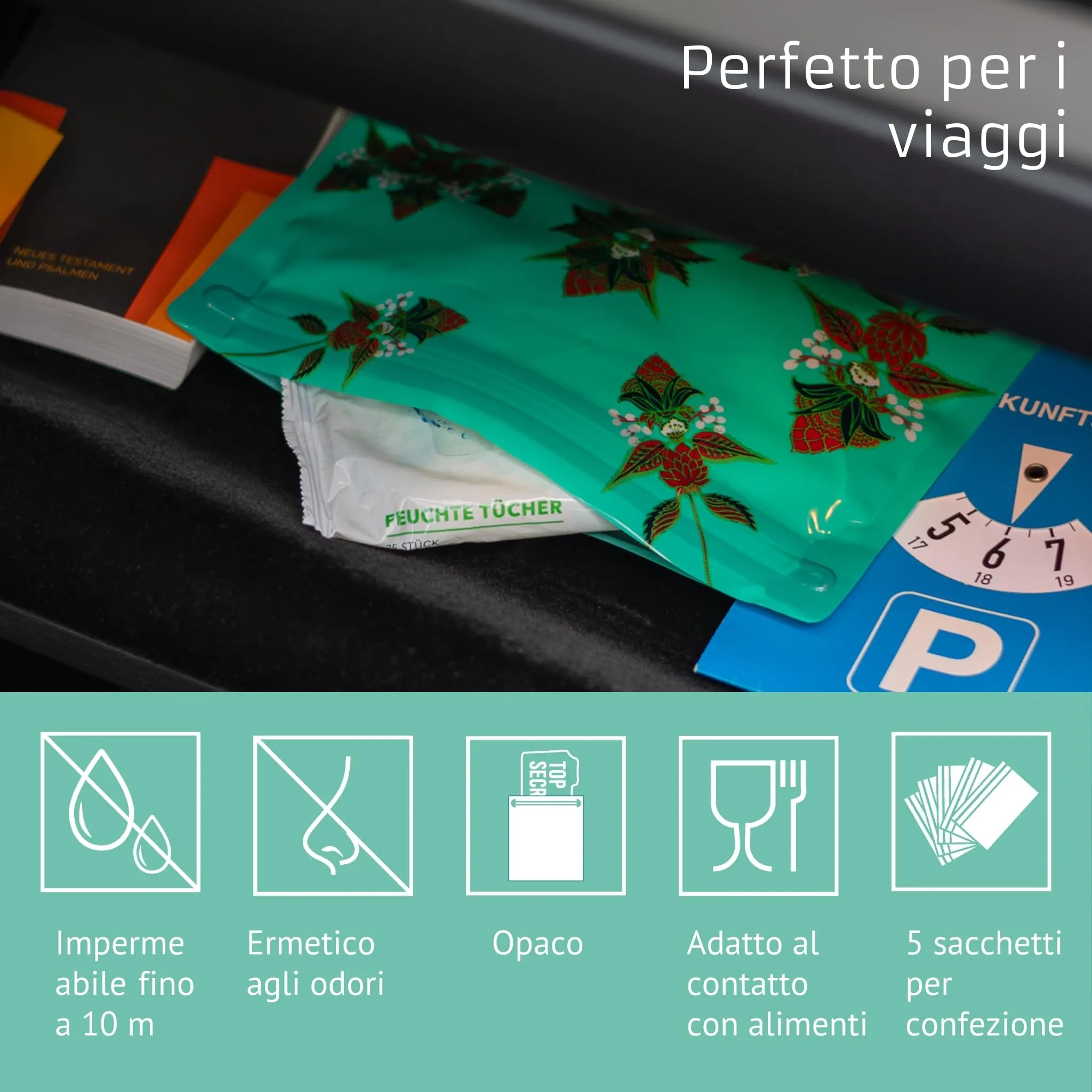 Noaks Bags, set da 5 sacchetti impermeabili (IPX8), antiodore, Taglia S - immagine 2