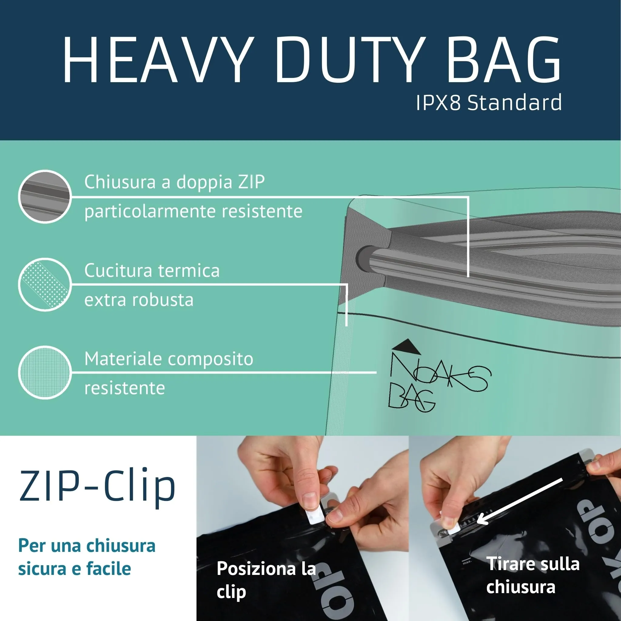 Noaks Bags, set da 5 sacchetti impermeabili (IPX8), antiodore, Taglia S - immagine 3