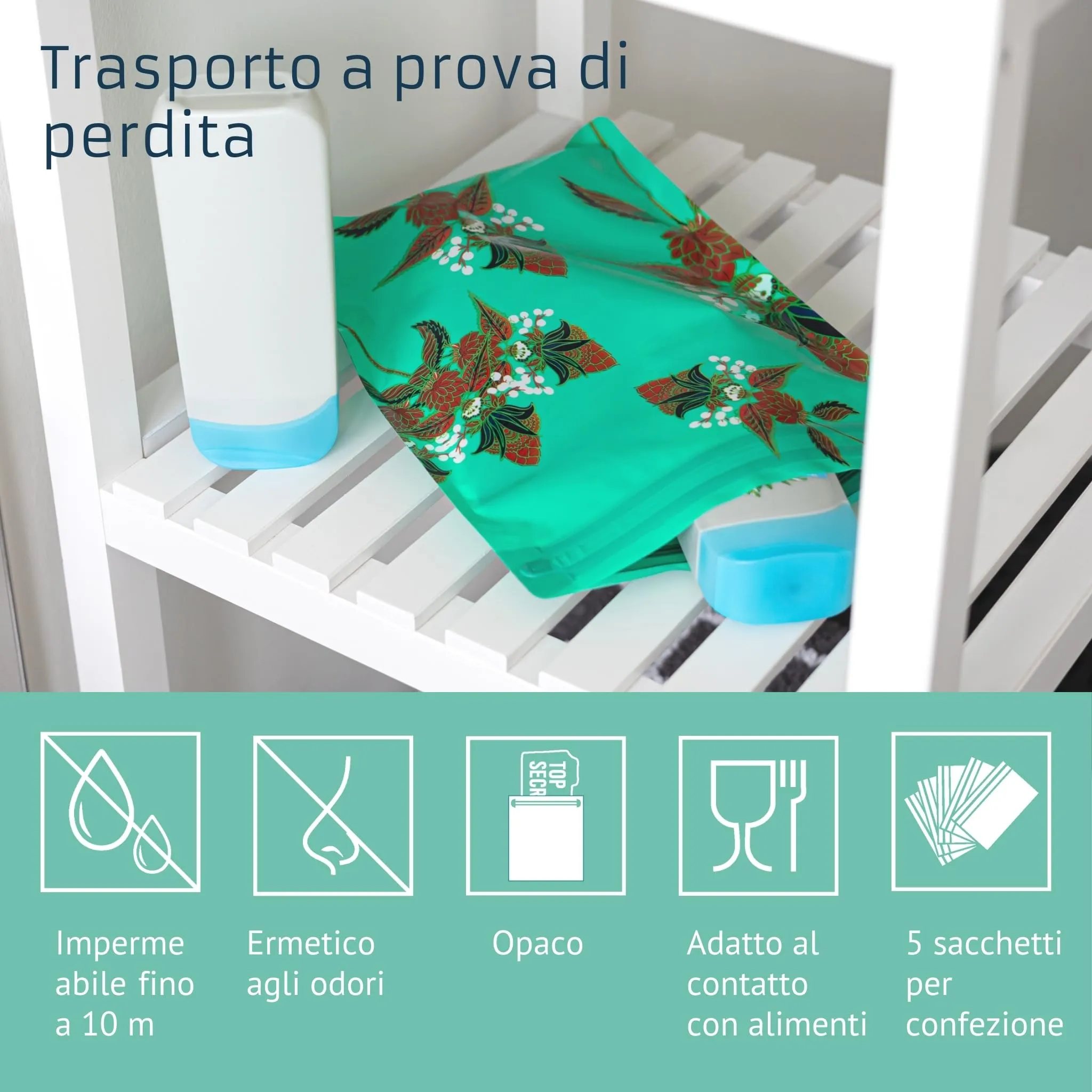 Noaks Bags, set da 5 sacchetti impermeabili (IPX8), antiodore, Taglia M - immagine 2