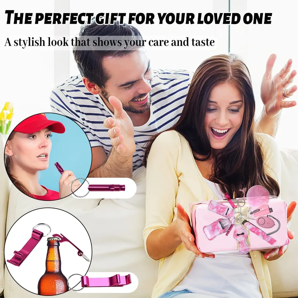 Portachiavi per Autodifesa, RosyFate 8 in 1 Set di Portachiavi per Autodifesa da Donna, con Allarme Personale, Taglia Cintura di Sicurezza e Rompivetro per Ragazze, Bambini, Anziani (Rosa) - immagine 5