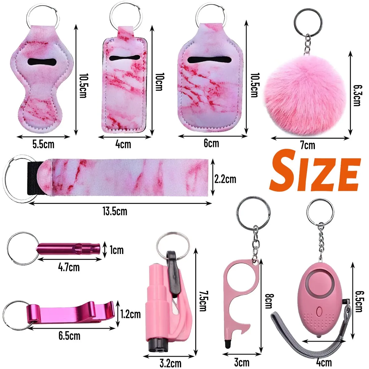 Portachiavi per Autodifesa, RosyFate 8 in 1 Set di Portachiavi per Autodifesa da Donna, con Allarme Personale, Taglia Cintura di Sicurezza e Rompivetro per Ragazze, Bambini, Anziani (Rosa) - immagine 6