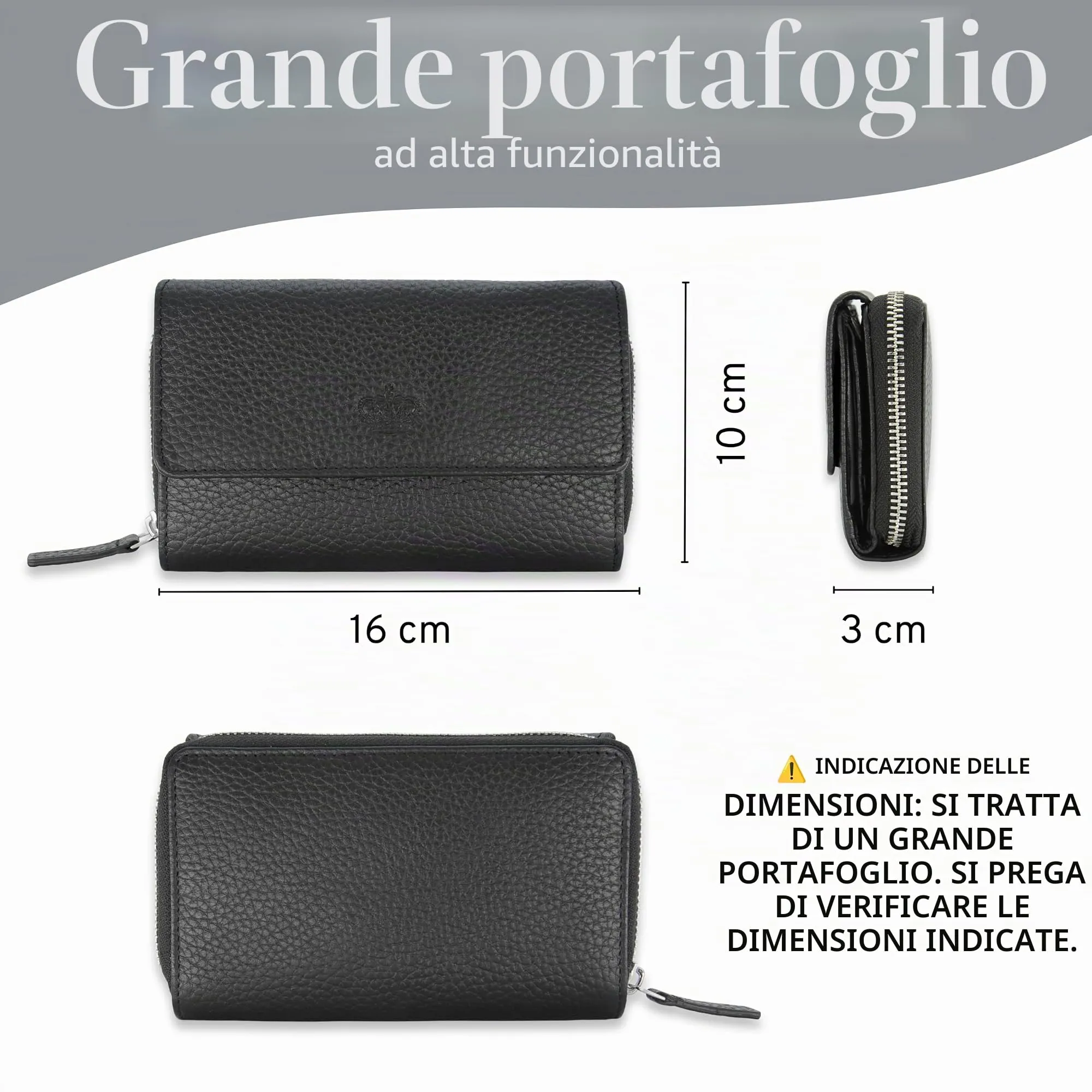 Baur portafoglio da donna – vera pelle con protezione RFID – portafoglio grande con 14 scomparti per carte – chiusura a bottone a pressione & tasca portamonete con cerniera (Nero) - immagine 7