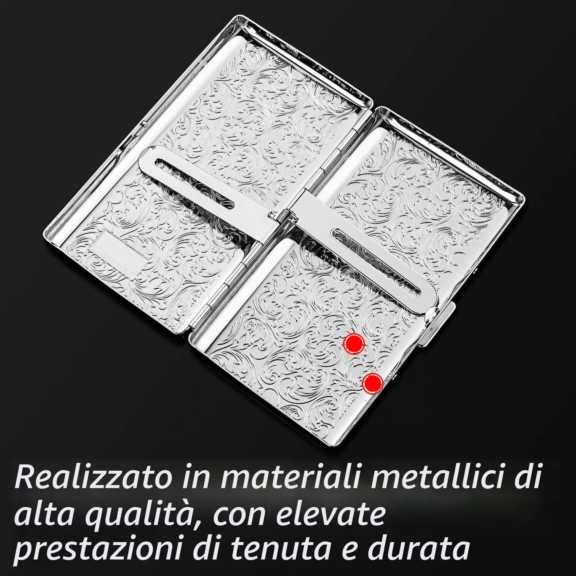 Goshentech Custodia vintage, capacità 14, argento placcato in metallo, doppio lato, porta carte di credito, cassa per contanti (argento 100 mm king size) - immagine 4