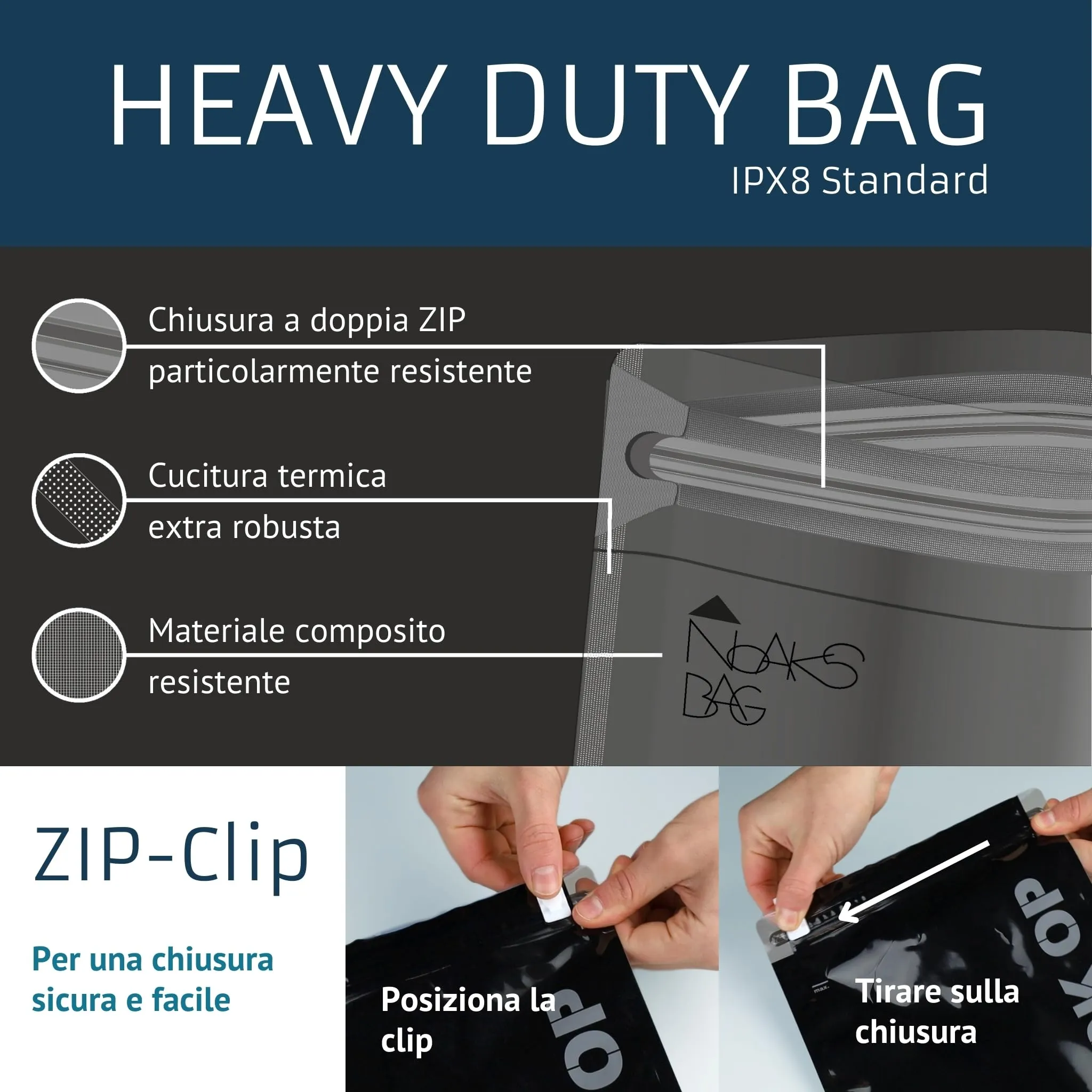 Noaks Bags, set da 5 sacchetti impermeabili (IPX8), antiodore, Taglia XL - immagine 3