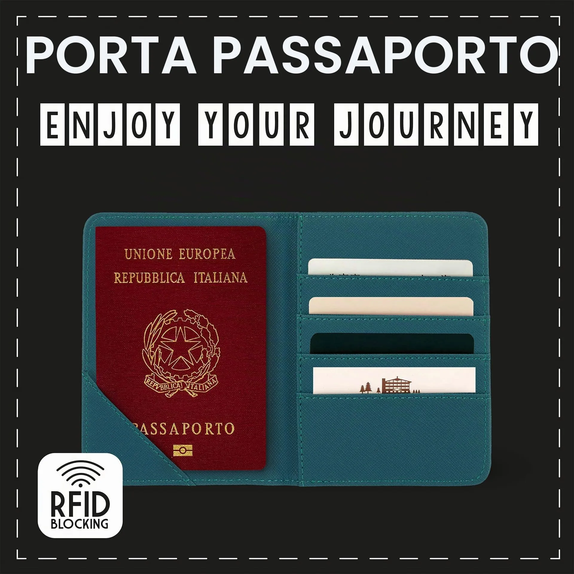 Legami - Porta Passaporto Blu Petrolio, Passport Holder Portafoglio per Viaggiare, Custodia per Passaporto, 1 Tasca per Passaporto, 4 Tasche per Carte, Protezione RFID, 10,5 x 14 x 1 cm - immagine 2