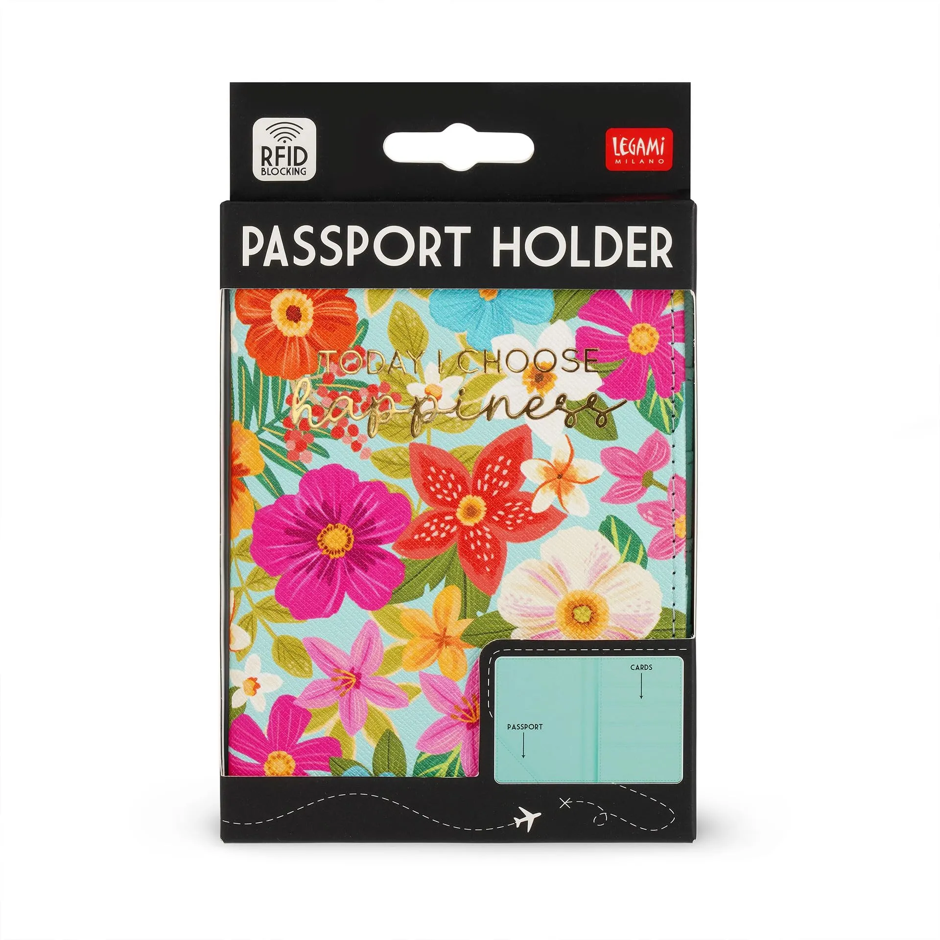 Legami - Porta Passaporto con Fiori, Passport Holder Portafoglio per Viaggiare, Custodia per Passaporto, 1 Tasca per Passaporto, 4 Tasche per Carte, Protezione RFID, 10,5 x 14 x 1 cm, Tema Flowers - immagine 5