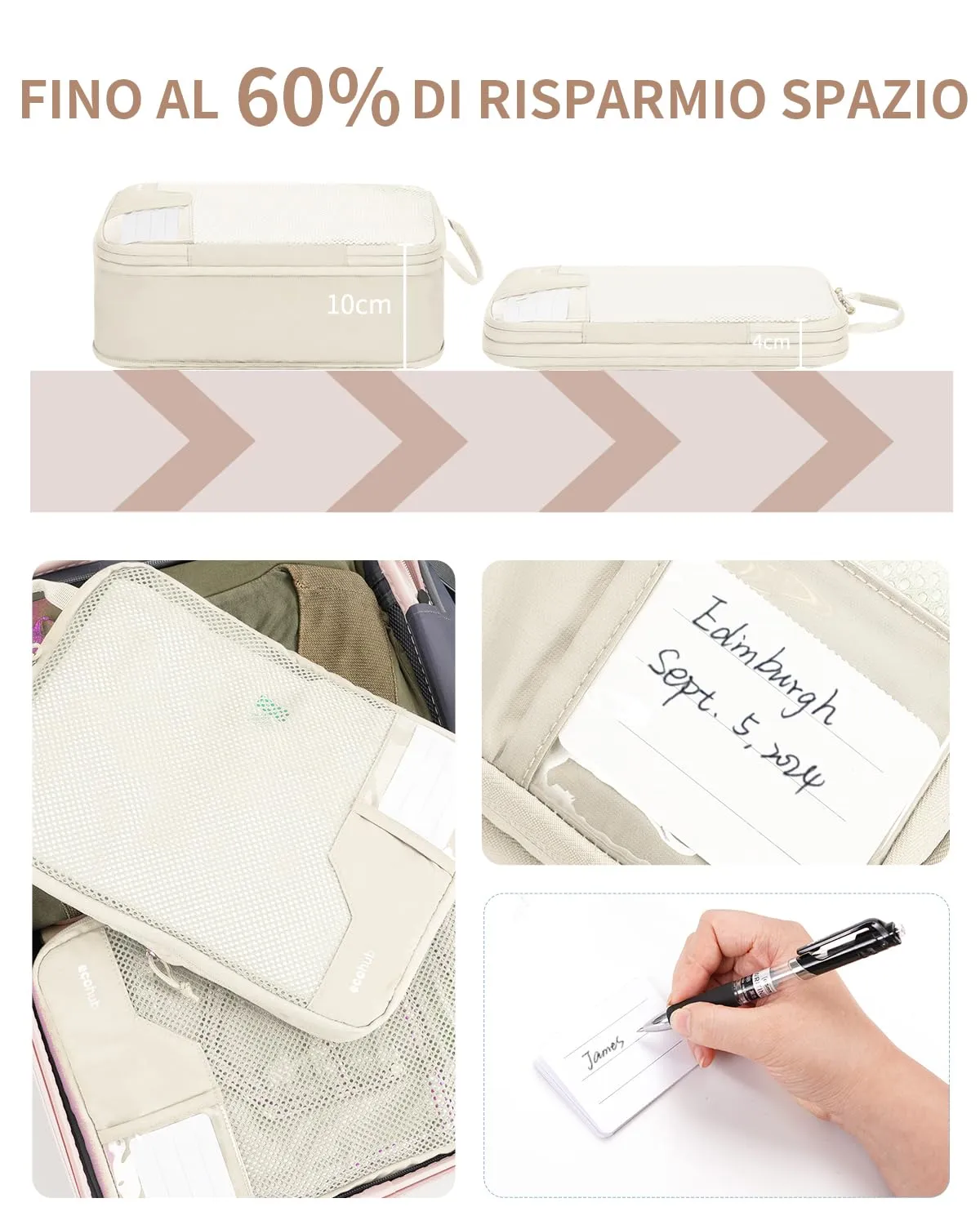 ECOHUB 4 Pezzi Organizer Valigie Salvaspazio a Compressione, Packing Cubes - immagine 2