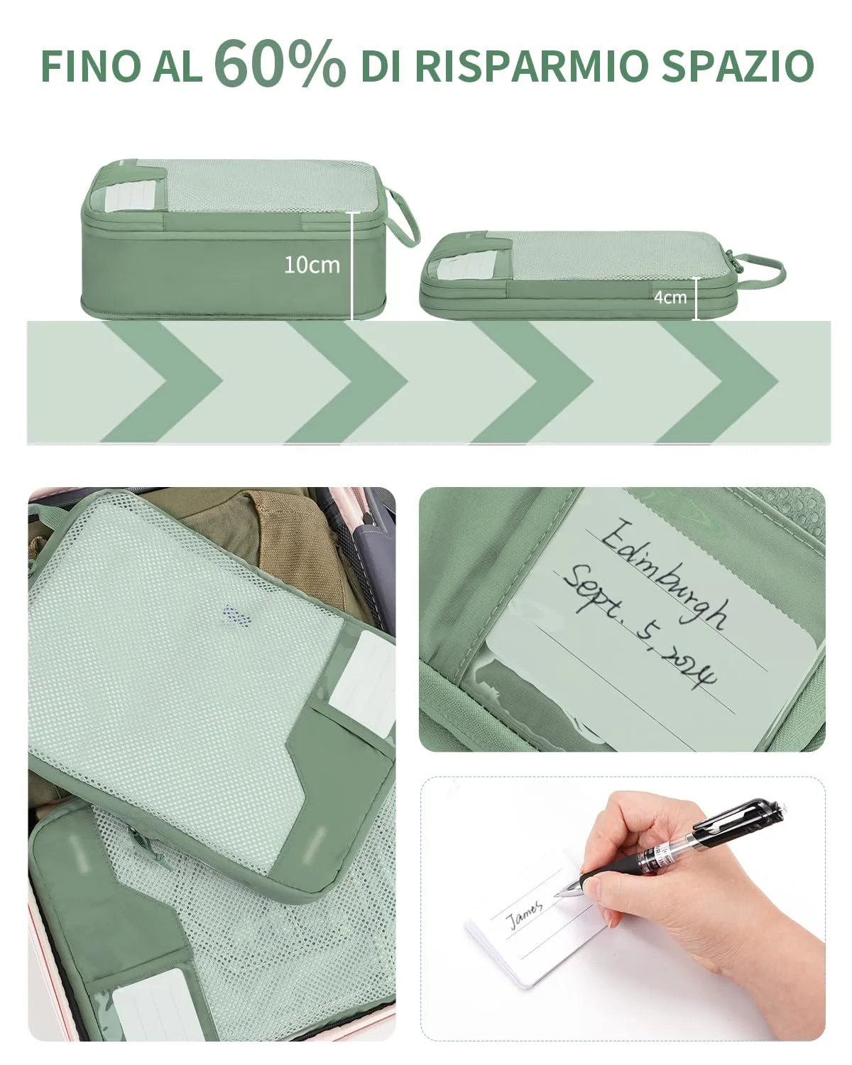 ECOHUB 4 Pezzi Organizer Valigie Salvaspazio a Compressione, Packing Cubes - immagine 2