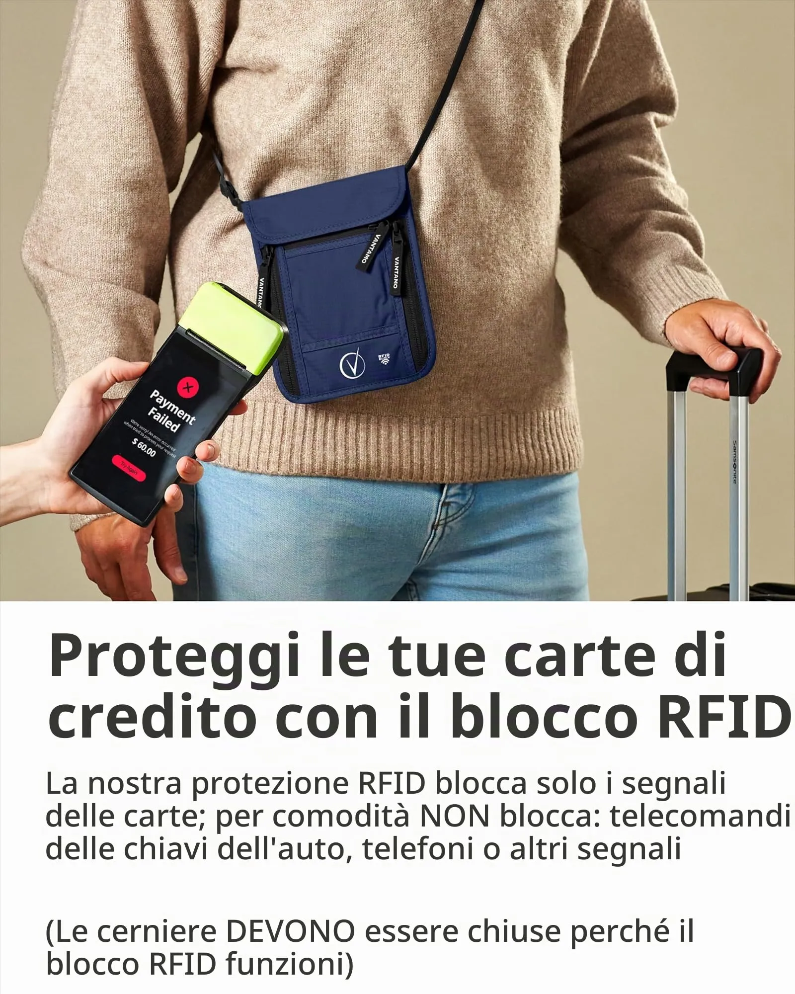 Marsupio da Viaggio Premium da Collo e Portafoglio per Passaporto, con Protezione RFID, Adatto per Passaporto con Custodia. Portafoglio da Collo per Uomini e Donne di Vantamo - immagine 3