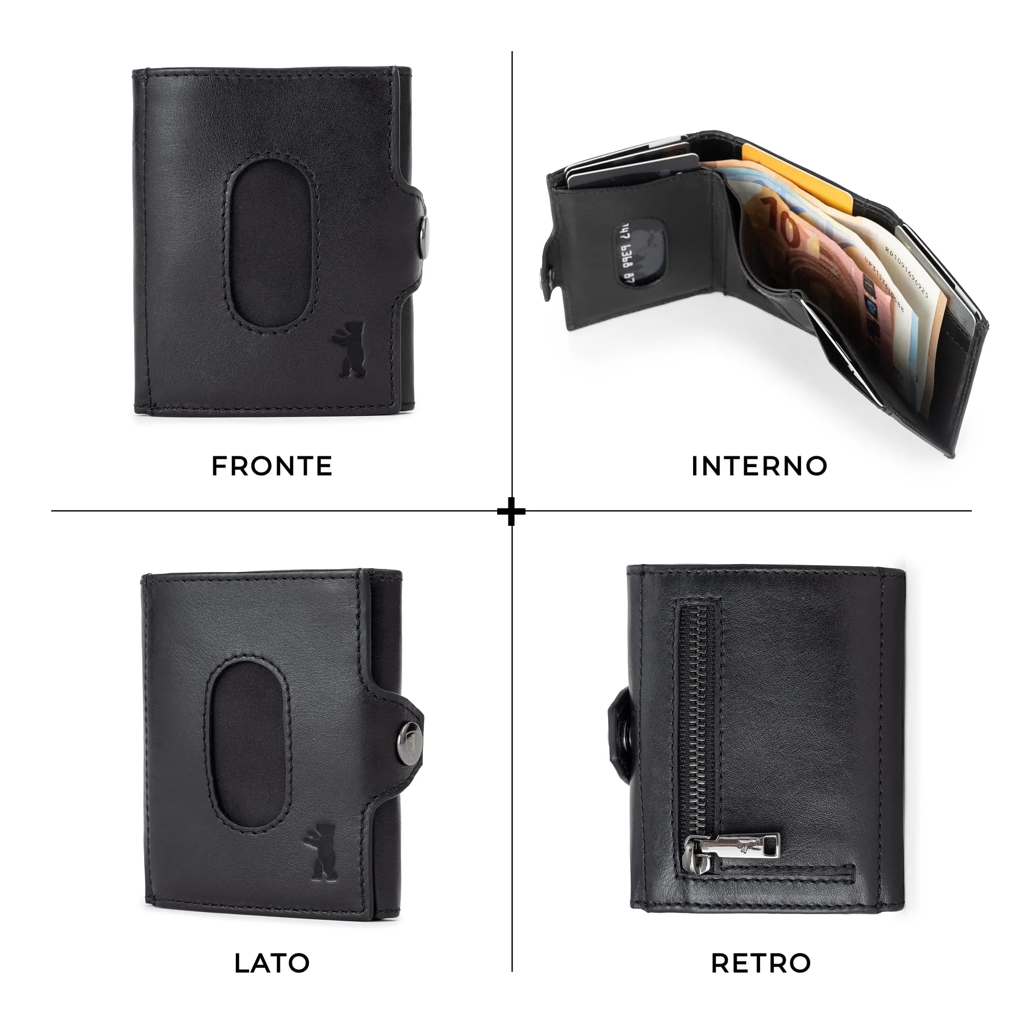 Berliner Bags Portafoglio Hamburg Uomo Piccolo Slim in Pelle e Portamonete - immagine 5