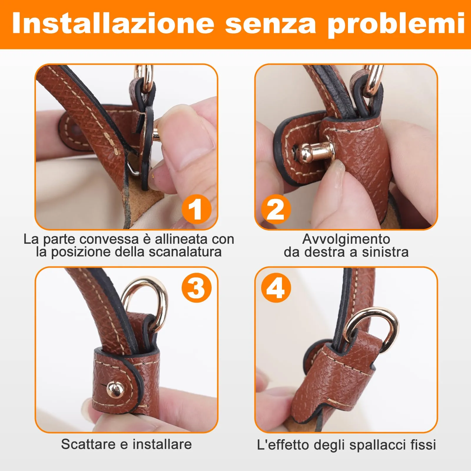 Tracolla per Longchamp Mini Borse, Non Perforato Pelle Tracolla per Borsa Donna Con Ganci, per Longchamp Le Pliage, Manici per Borsa,Strap for Longchamp - immagine 2