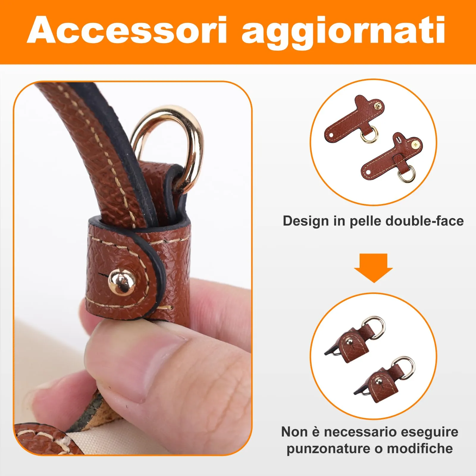 Tracolla per Longchamp Mini Borse, Non Perforato Pelle Tracolla per Borsa Donna Con Ganci, per Longchamp Le Pliage, Manici per Borsa,Strap for Longchamp - immagine 3