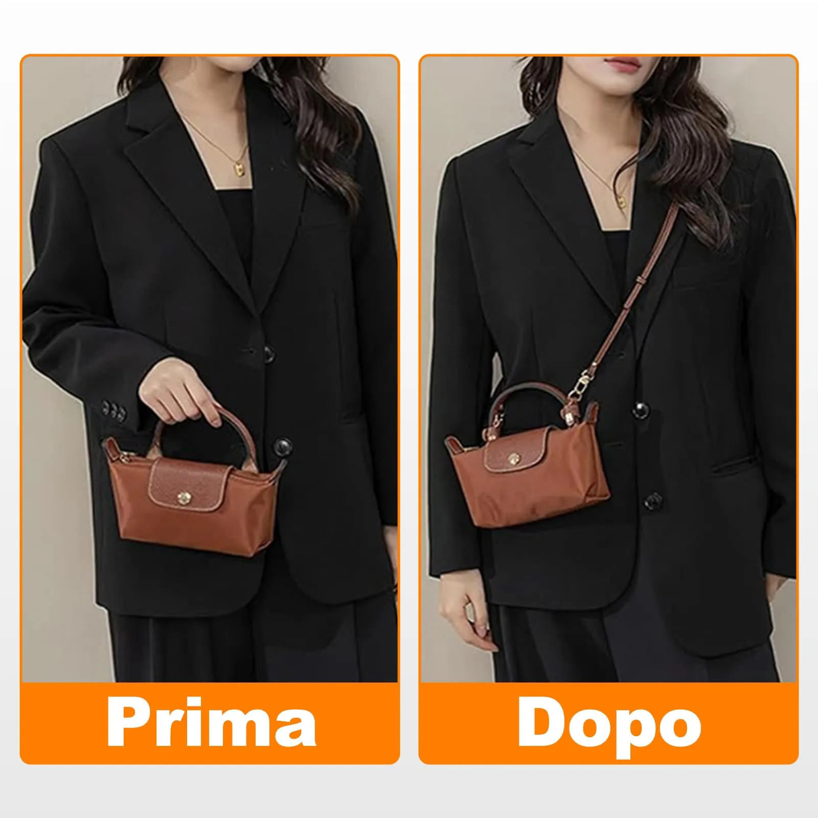 Tracolla per Longchamp Mini Borse, Non Perforato Pelle Tracolla per Borsa Donna Con Ganci, per Longchamp Le Pliage, Manici per Borsa,Strap for Longchamp - immagine 4