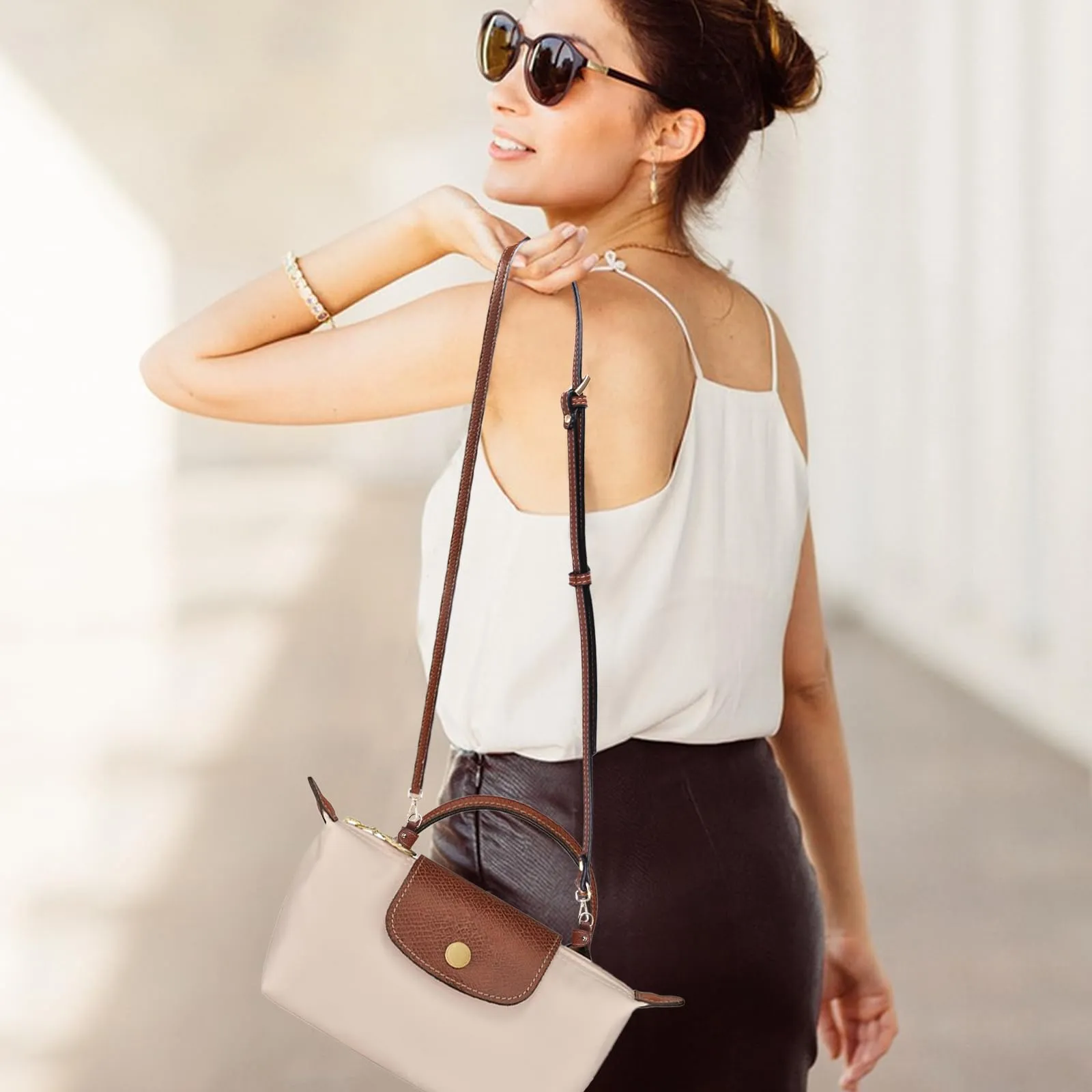Tracolla per Longchamp Mini Borse, Regolabile Pelle Tracolla per Borsa Donna Con Ganci, Strap per Longchamp Le Pliage - immagine 6