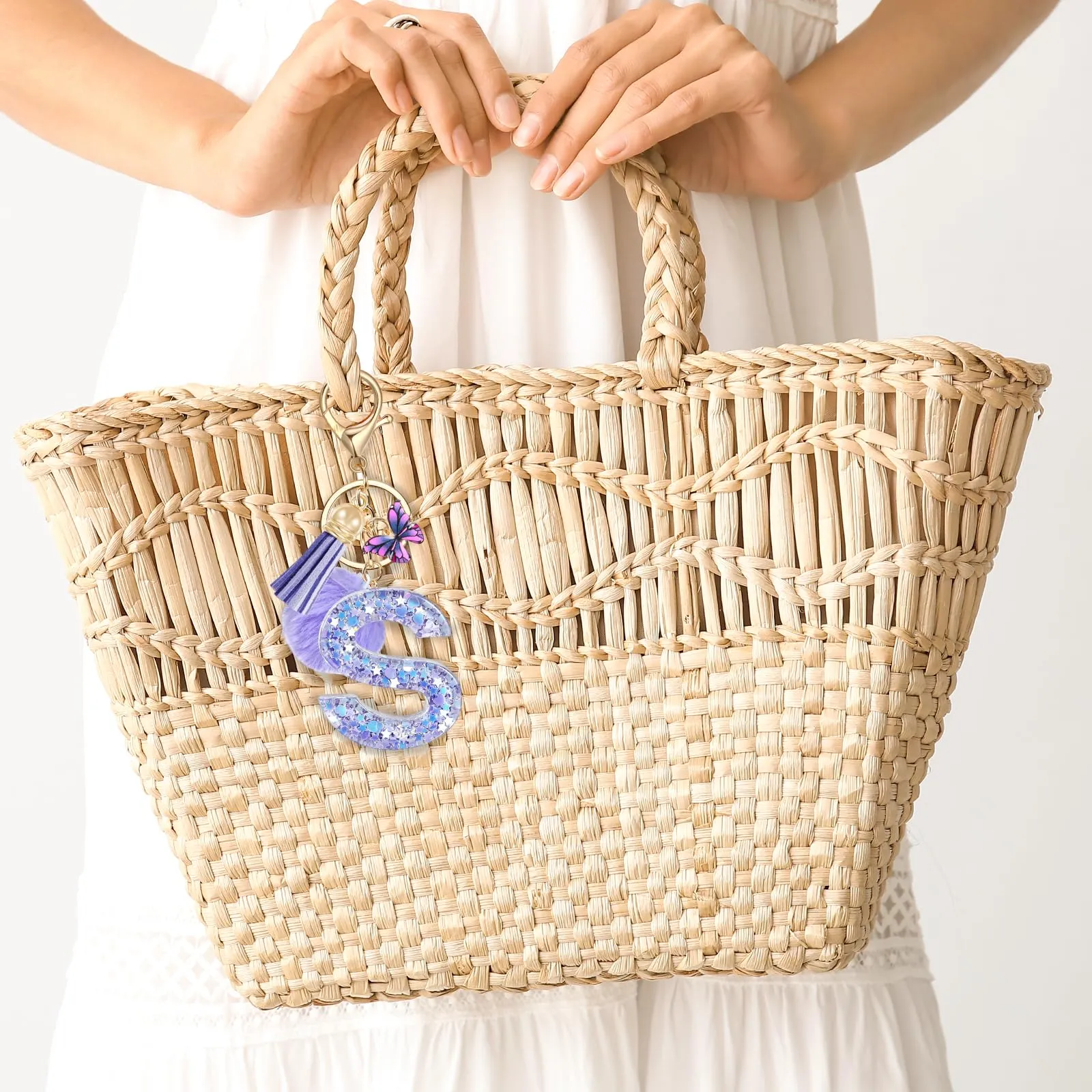 JSRQT Nome Lettera iniziale S Portachiavi Viola da Ragazza Farfallina Nappa Donna per Borsa Zaino Decor Personalizzare Ciondoli in Resina Regalo - immagine 7