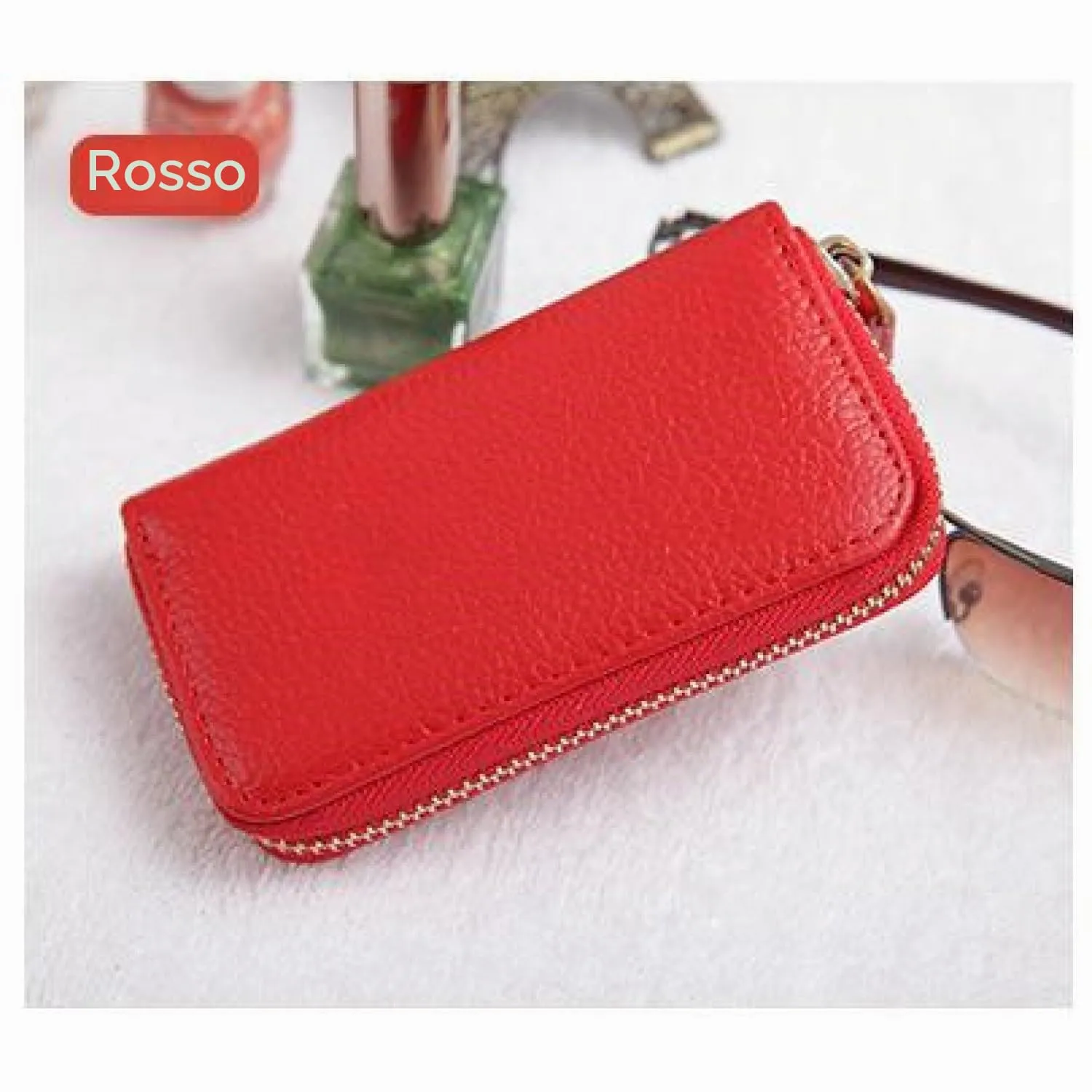 QIUPFGUT Portachiavi in Pelle, Porta Carte Con 6 Ganci, Portafoglio per Banconote e Tasca Con Cerniera per Chiavi Auto - Per Uomo e Donna - immagine 3