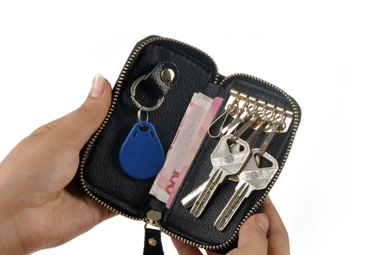 QIUPFGUT Portachiavi in Pelle Con 6 Ganci, Porta Carte e Portafoglio per Banconote, Tasca Con Cerniera per Chiavi Auto - Per Uomo e Donna - immagine 6