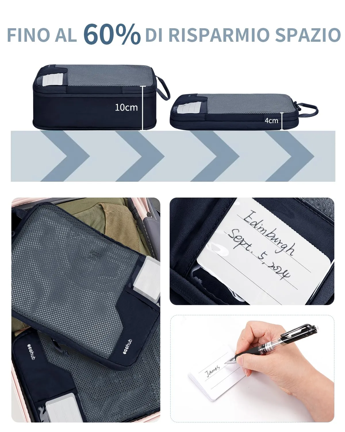 ECOHUB 4 Pezzi Organizer Valigie Salvaspazio a Compressione, Packing Cubes - immagine 2