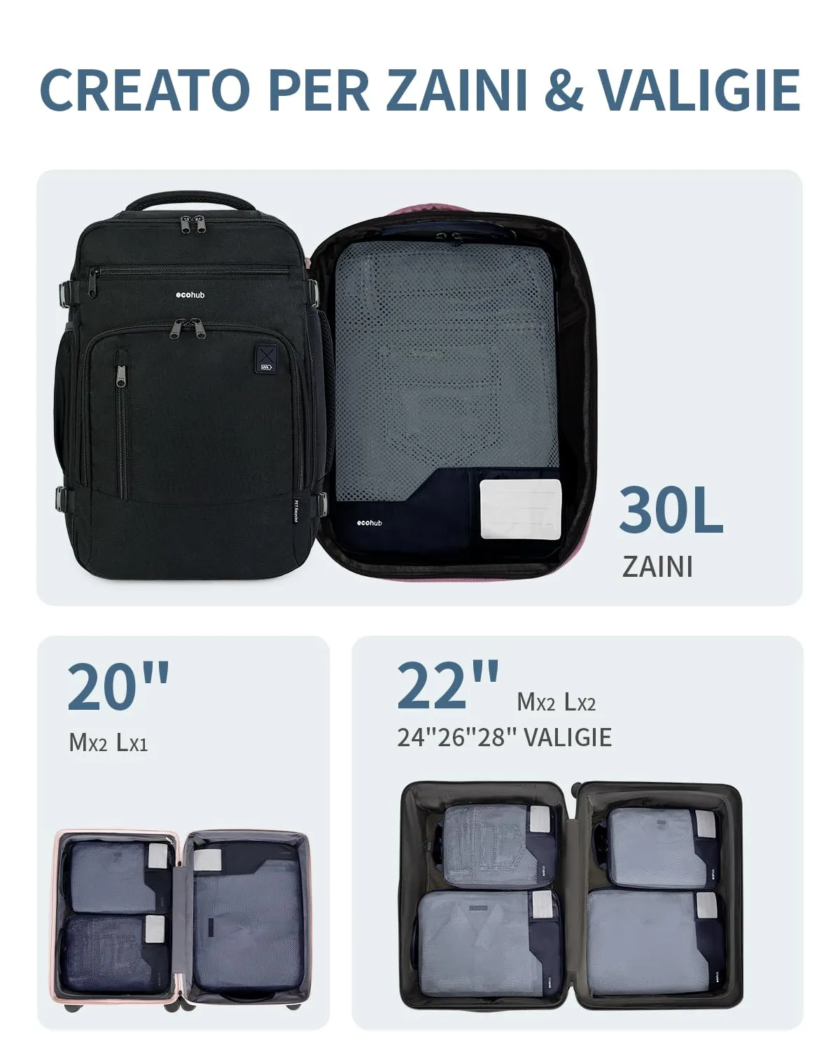 ECOHUB 4 Pezzi Organizer Valigie Salvaspazio a Compressione, Packing Cubes - immagine 5