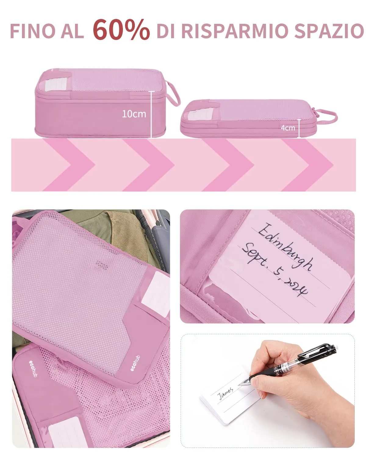 ECOHUB 4 Pezzi Organizer Valigie Salvaspazio a Compressione, Packing Cubes - immagine 2