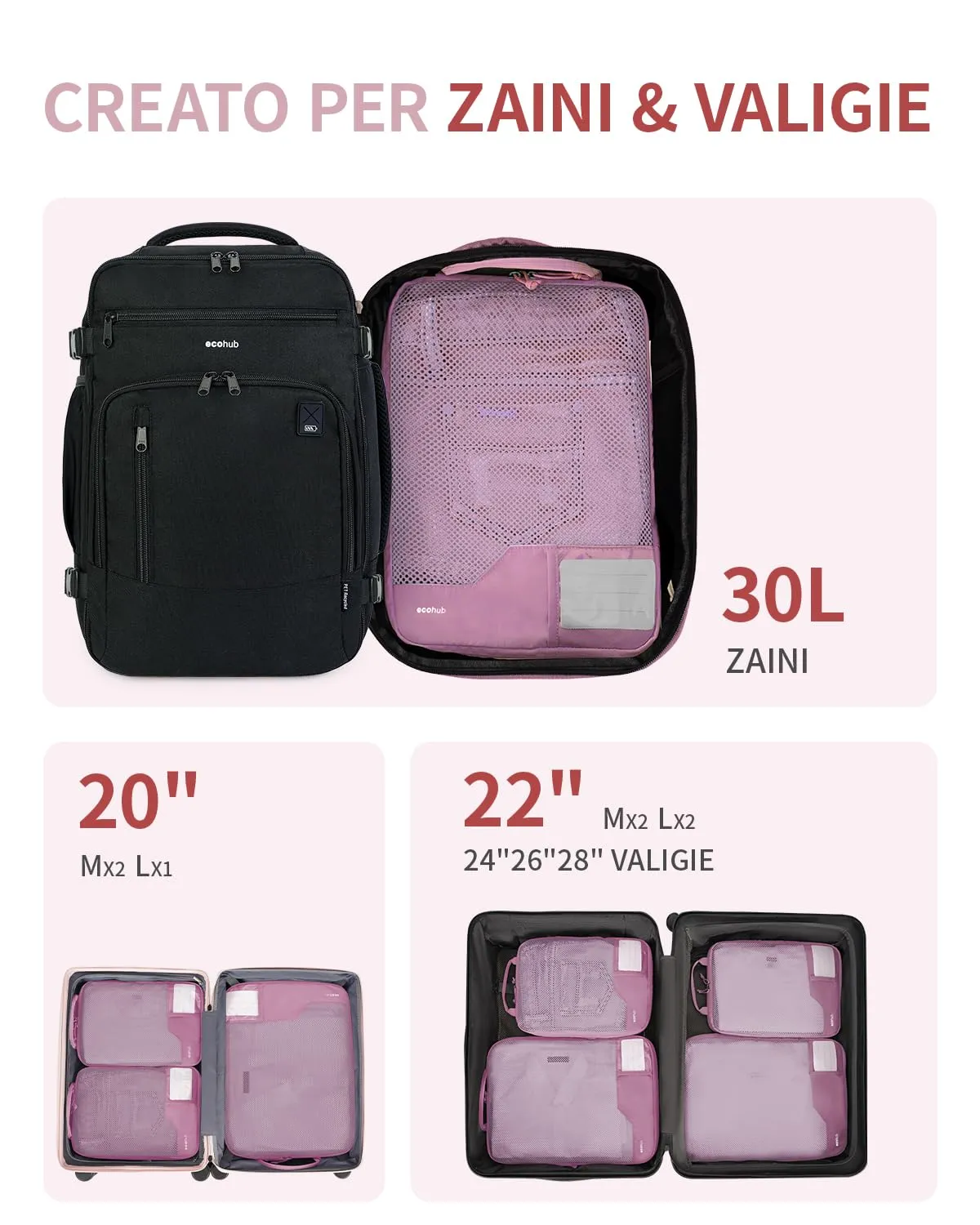 ECOHUB 4 Pezzi Organizer Valigie Salvaspazio a Compressione, Packing Cubes - immagine 6
