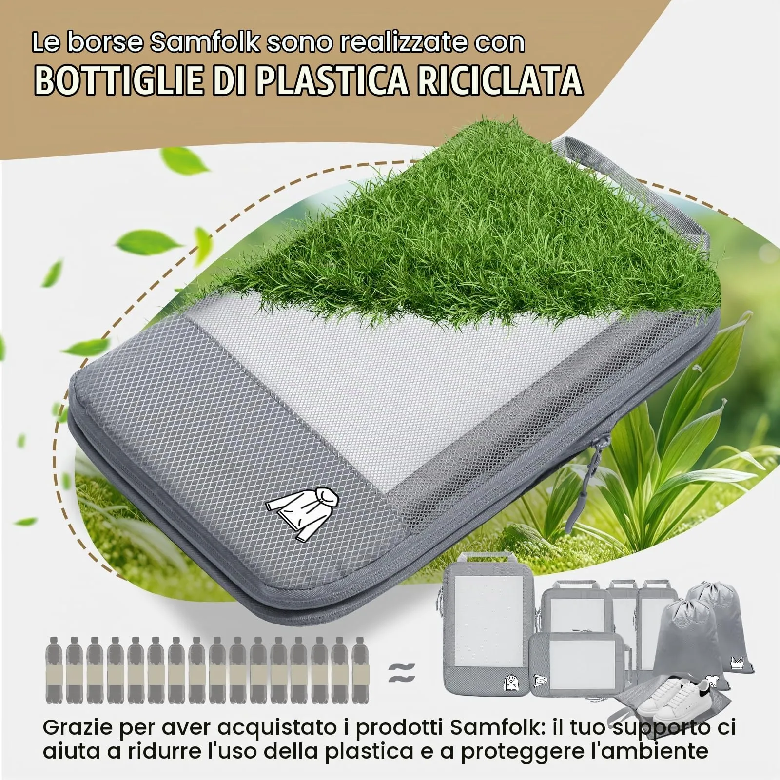 Organizer Valigia Compressione 8 Pezzi Packing Cubes Compression,Organizer Viaggio Salvaspazio Travel Accessori Grigio - immagine 3