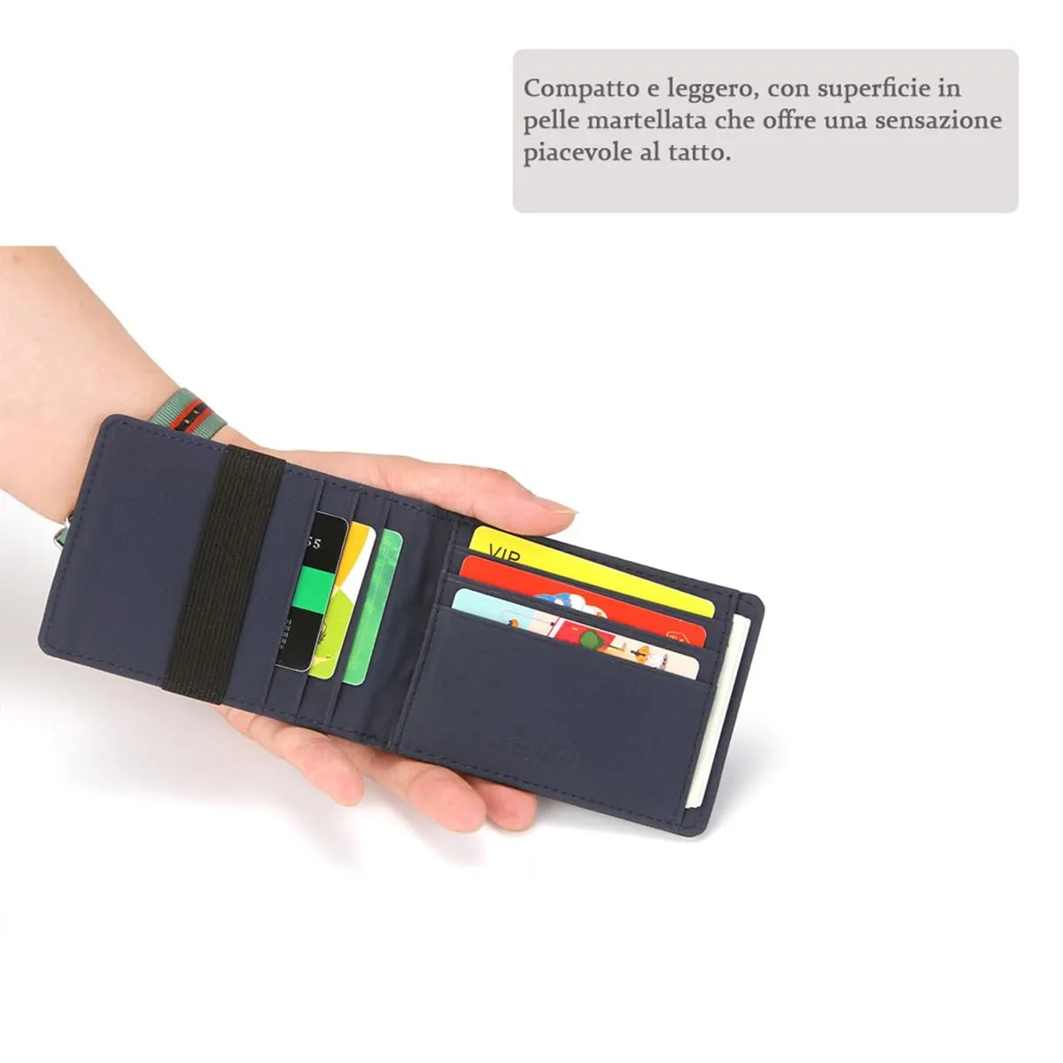 RisePlus FermaSoldi,Porta Carte Credito da Uomo Donna,in Pelle Alta Qualità con Protezione RFID,Portafoglio Slim Bifold(Blu) - immagine 7
