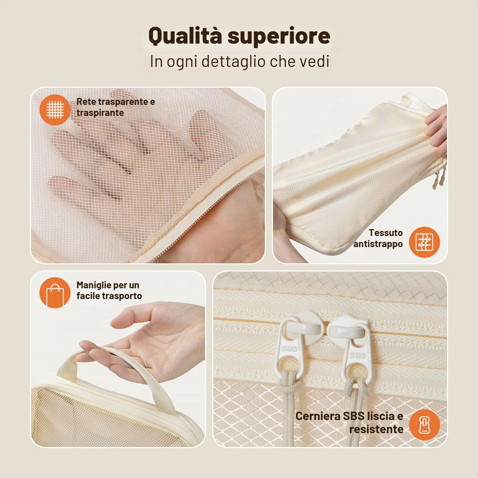 Organizer Valigia Compressione 8 Pezzi Packing Cubes Compression,Organizer Viaggio Salvaspazio Travel Accessori Beige - immagine 3