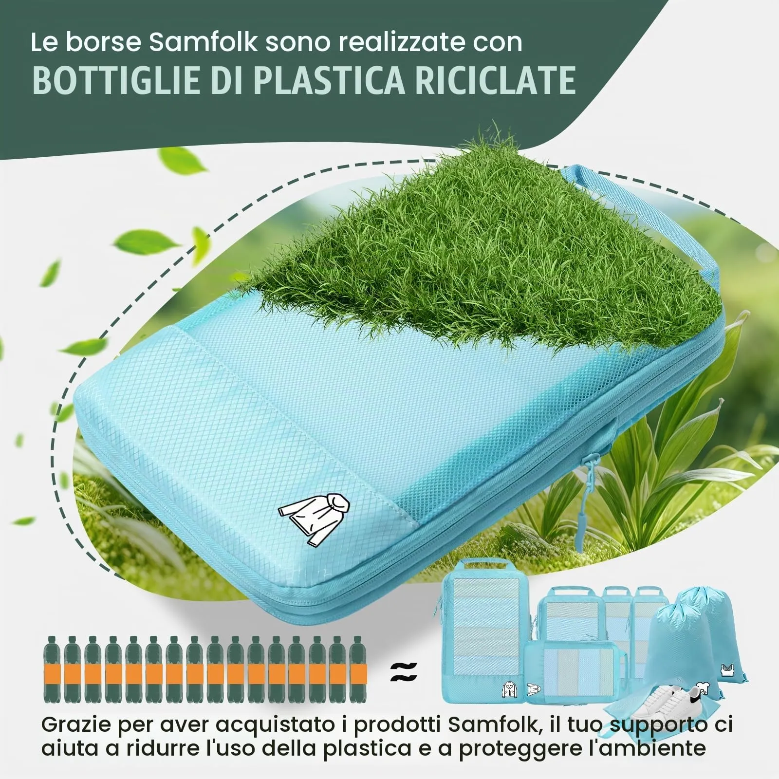 Organizer Valigia Compressione 8 Pezzi Packing Cubes Compression,Organizer Viaggio Salvaspazio Travel Accessori Azzurro - immagine 3