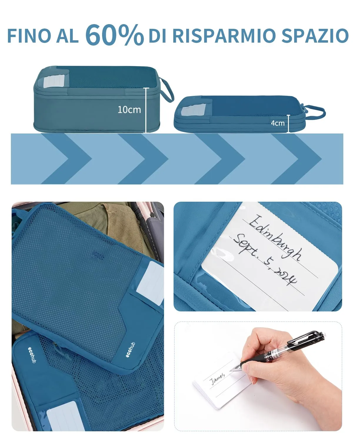 ECOHUB 4 Pezzi Organizer Valigie Salvaspazio a Compressione, Packing Cubes - immagine 2
