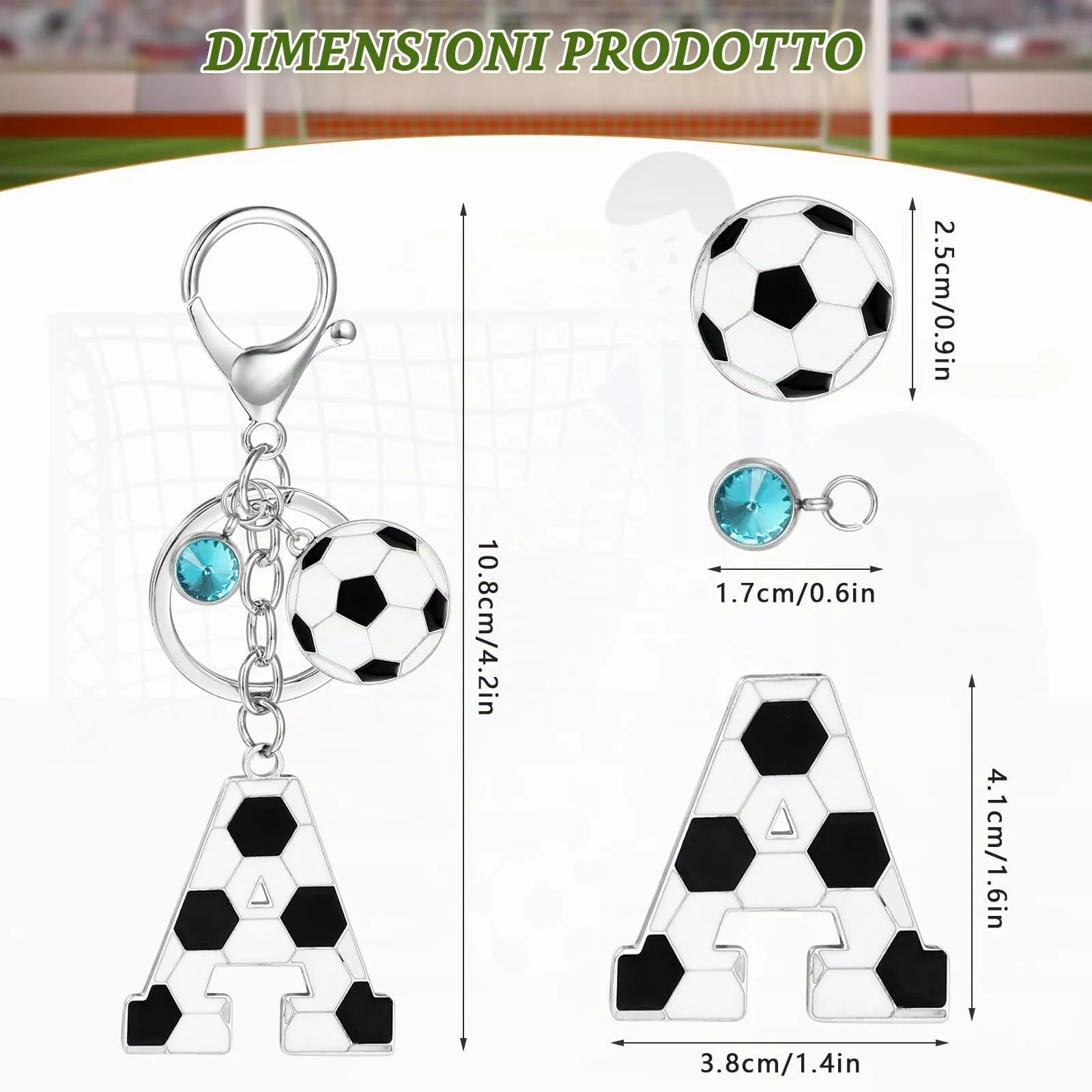 MWOOT Portachiavi Lettera Iniziale con Ciondoli Calcio, Charms Alfabeto Sport Regalo Amanti Borse Zaino - immagine 2