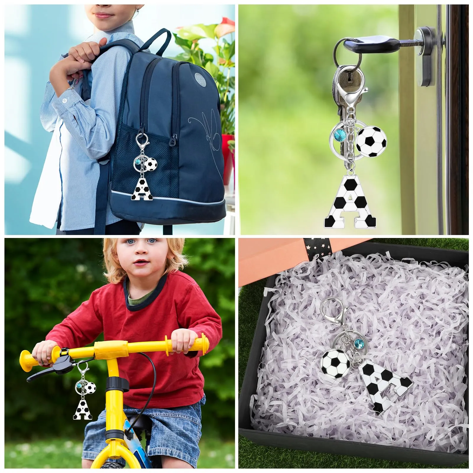 MWOOT Portachiavi Lettera Iniziale con Ciondoli Calcio, Charms Alfabeto Sport Regalo Amanti Borse Zaino - immagine 5