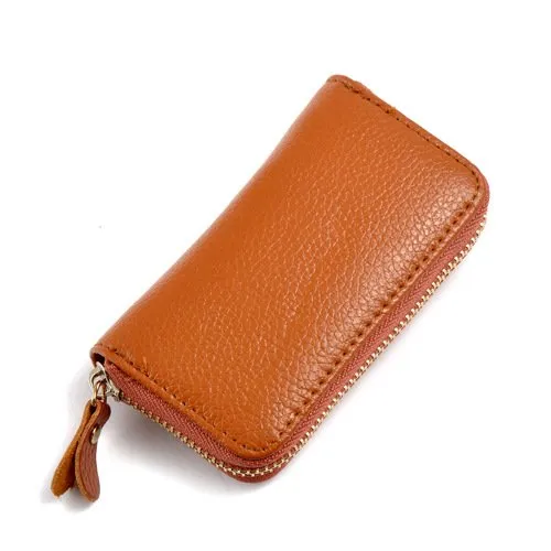 Portachiavi in Pelle, Borsellino Portachiavi, Porta Carte, Portachiavi in Pelle Per Uomo e Donna, 6 Ganci per Chiavi, Portafoglio per Banconote, Tasca per Chiavi Auto Con Cerniera (Giallo scuro) - immagine 1