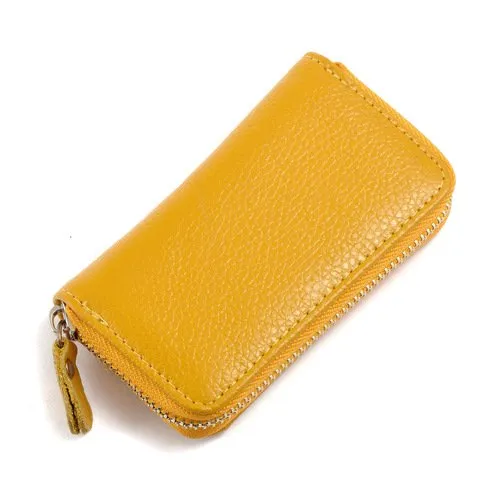 QIUPFGUT Portachiavi in Pelle, Borsellino Portachiavi, Porta Carte, Portachiavi in Pelle Per Uomo e Donna, 6 Ganci per Chiavi, Portafoglio per Banconote, Tasca per Chiavi Auto Con Cerniera (Giallo) - immagine 1