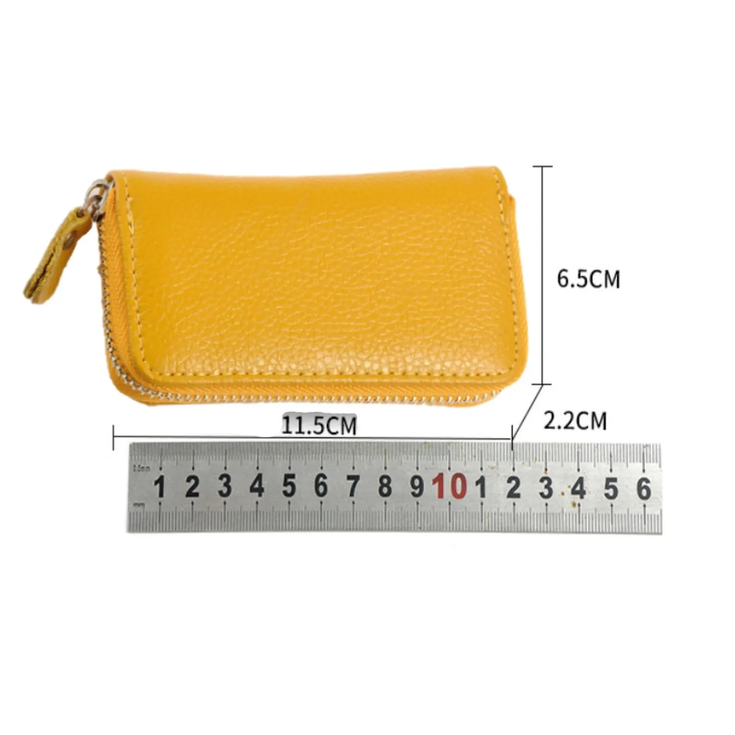 QIUPFGUT Portachiavi in Pelle, Borsellino Portachiavi, Porta Carte, Portachiavi in Pelle Per Uomo e Donna, 6 Ganci per Chiavi, Portafoglio per Banconote, Tasca per Chiavi Auto Con Cerniera (Giallo) - immagine 2