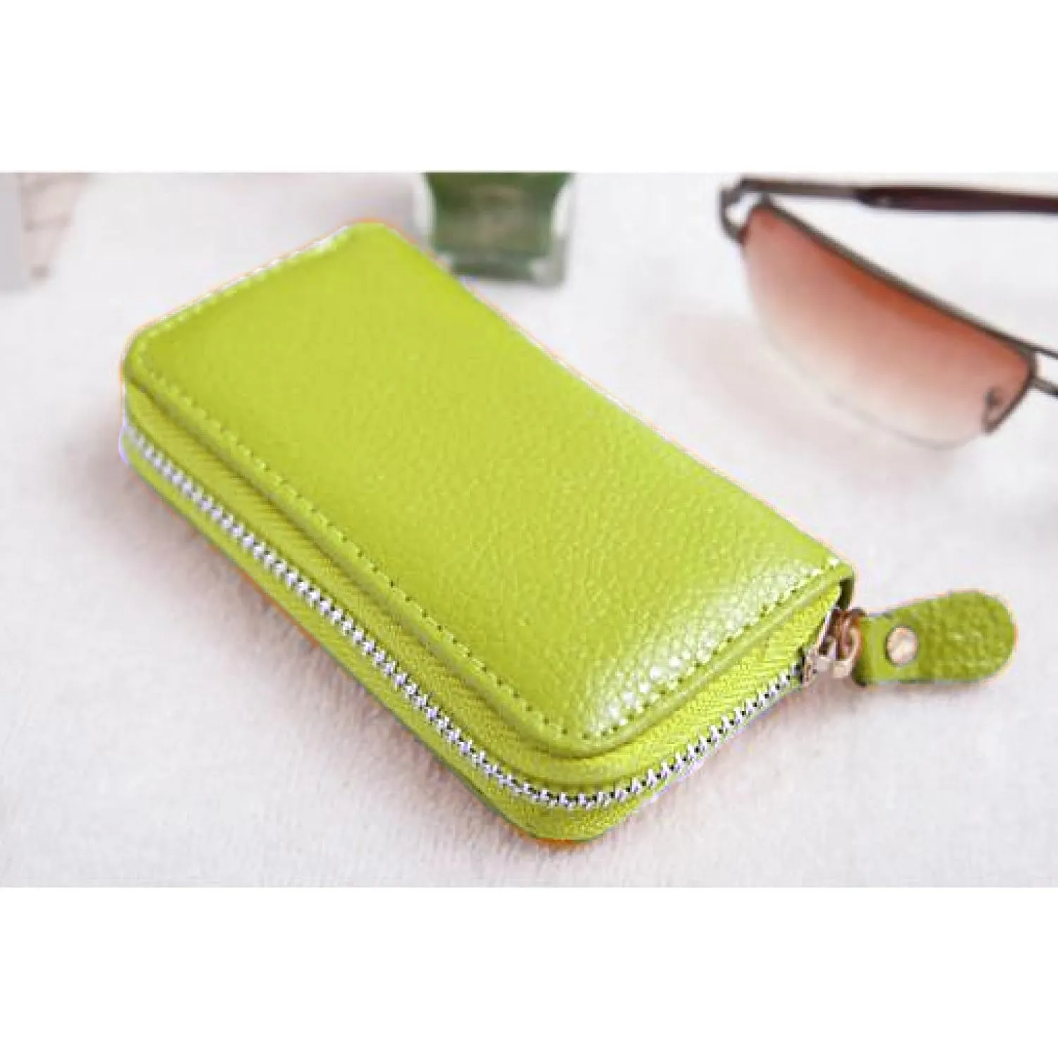 QIUPFGUT Portachiavi in Pelle, Borsellino Portachiavi, Porta Carte, Portachiavi in Pelle Per Uomo e Donna, 6 Ganci per Chiavi, Portafoglio per Banconote, Tasca per Chiavi Auto Con Cerniera (Verde) - immagine 3