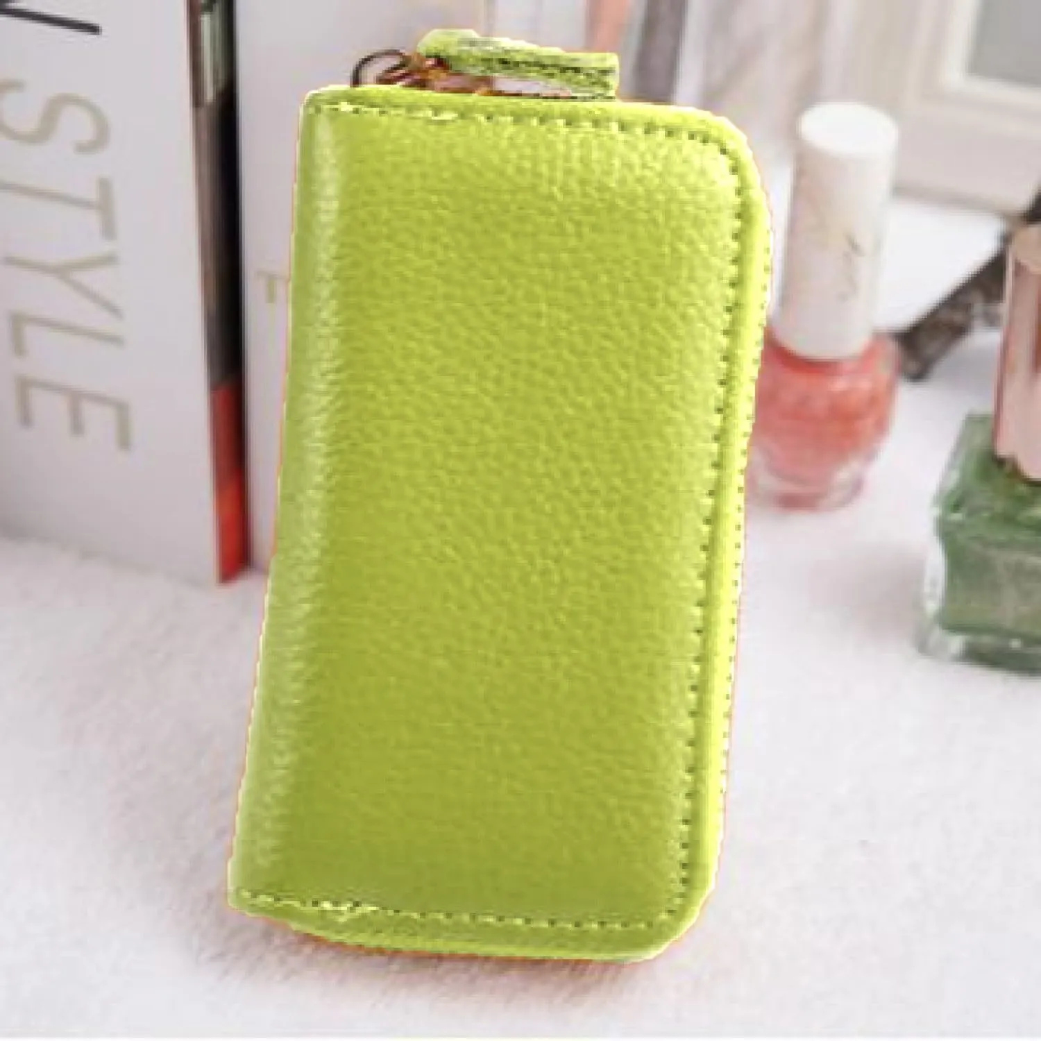 QIUPFGUT Portachiavi in Pelle, Borsellino Portachiavi, Porta Carte, Portachiavi in Pelle Per Uomo e Donna, 6 Ganci per Chiavi, Portafoglio per Banconote, Tasca per Chiavi Auto Con Cerniera (Verde) - immagine 7