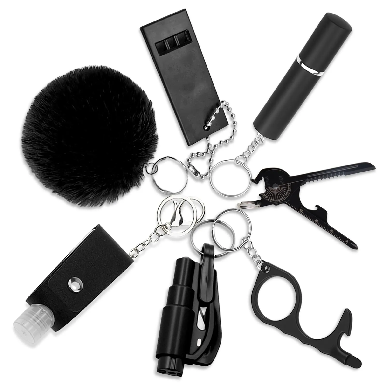 Portachiavi per Autodifesa, RosyFate 7 in 1 Set di Portachiavi per Autodifesa da Donna, con Allarme Personale, Taglia Cintura di Sicurezza e Rompivetro per Ragazze, Bambini, Anziani (Nero - Nuovo) - immagine 1